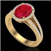 Image 2 : 3 CTW Ruby & Micro Pave VS/SI Diamond Halo Solitaire Ring 18K Yellow Gold - REF-78W2H - 20948