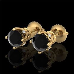 1.26 CTW Fancy Black Diamond Solitaire Art Deco Stud Earrings 18K Yellow Gold - REF-67M3F - 37788