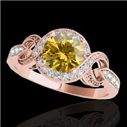 1.33 CTW Certified Si Fancy Intense Yellow Diamond Solitaire Halo Ring 10K Rose Gold - REF-176T4X - 