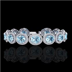 30 CTW Sky Blue Topaz & Micro Pave VS/SI Diamond Certified Bracelet 10K White Gold - REF-360K2R - 22