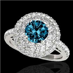 2.09 CTW SI Certified Fancy Blue Diamond Solitaire Halo Ring 10K White Gold - REF-220H2W - 33693