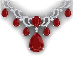 34.91 CTW Royalty Ruby & VS Diamond Necklace 18K White Gold - REF-981W8H - 38658
