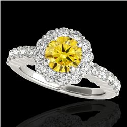 1.75 CTW Certified Si Fancy Intense Yellow Diamond Solitaire Halo Ring 10K White Gold - REF-180R2K -