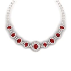 45.69 CTW Royalty Ruby & VS Diamond Necklace 18K Rose Gold - REF-1618Y2N - 38794