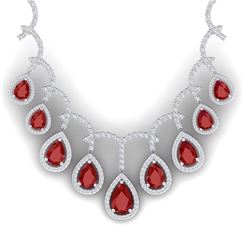 31.5 CTW Royalty Designer Ruby & VS Diamond Necklace 18K White Gold - REF-872K8R - 39348