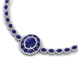 43.54 CTW Royalty Sapphire & VS Diamond Necklace 18K White Gold - REF-927H3W - 39279