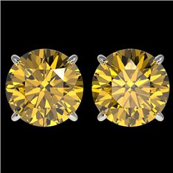 4 CTW Certified Intense Yellow SI Diamond Solitaire Stud Earrings 10K White Gold - REF-824M2F - 3313