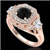 2.11 CTW Fancy Black Diamond Solitaire Art Deco 3 Stone Ring 18K Rose Gold - REF-180F2M - 38298