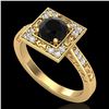 1.1 CTW Fancy Black Diamond Solitaire Engagement Art Deco Ring 18K Yellow Gold - REF-100X2T - 38152