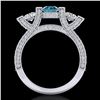 Image 4 : 2.3 CTW Fancy Intense Blue Diamond Micro Pave 3 Stone Ring 18K White Gold - REF-236X4T - 37642