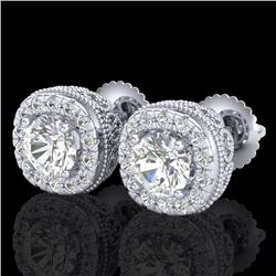 1.69 CTW VS/SI Diamond Solitaire Art Deco Stud Earrings 18K White Gold - REF-263F6M - 37118