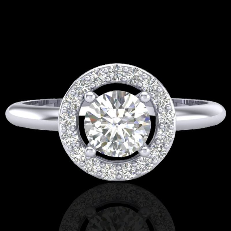 0.70 CTW Micro Pave Halo Solitaire VS/SI Diamond Certified Ring 18K ...