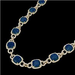 56 CTW Sapphire & Micro VS/SI Diamond Eternity Necklace 14K Yellow Gold - REF-960T2X - 23051