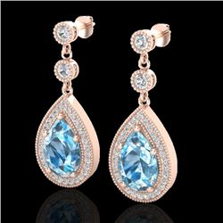 7.50 CTW Sky Topaz & Micro Pave VS/SI Diamond Earrings Designer 14K Rose Gold - REF-63F3M - 23125