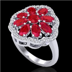 4 CTW Ruby & VS/SI Diamond Certified Cluster Designer Halo Ring 10K White Gold - REF-63F8M - 20784