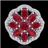 Image 2 : 4 CTW Ruby & VS/SI Diamond Certified Cluster Designer Halo Ring 10K White Gold - REF-63F8M - 20784