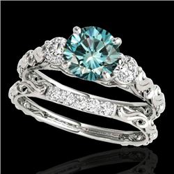 1.35 CTW SI Certified Fancy Blue Diamond 3 Stone Set 10K White Gold - REF-174T5X - 35435
