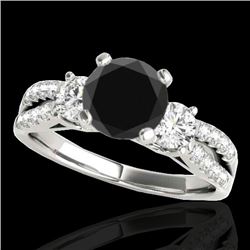 1.5 CTW Certified Vs Black Diamond 3 Stone Ring 10K White Gold - REF-69H3W - 35406