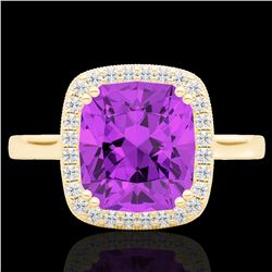 2.75 CTW Amethyst & Micro Pave VS/SI Diamond Halo Solitaire Ring 18K Yellow Gold - REF-50R4K - 22837