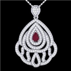 2 CTW Ruby & Micro Pave VS/SI Diamond Designer Necklace 18K White Gold - REF-169W6H - 21269