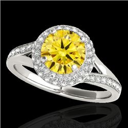 1.6 CTW Certified Si Fancy Intense Yellow Diamond Solitaire Halo Ring 10K White Gold - REF-178H2W - 