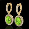 Image 1 : 3.75 CTW Peridot & Micro Pave VS/SI Diamond Earrings Halo 18K Yellow Gold - REF-105R5K - 20330