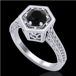 0.77 CTW Fancy Black Diamond Solitaire Engagement Art Deco Ring 18K White Gold - REF-89F3M - 37499