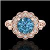 Image 2 : 1.2 CTW Intense Blue Diamond Solitaire Engagement Art Deco Ring 18K Rose Gold - REF-218F2M - 37832