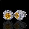 Image 2 : 1.31 CTW Intense Fancy Yellow Diamond Art Deco Stud Earrings 18K White Gold - REF-149M3F - 37560