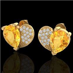 2.50 CTW Citrine & Micro Pave VS/SI Diamond Certified Earrings 10K Yellow Gold - REF-30R2K - 20071