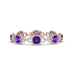 30 CTW Amethyst & VS/SI Diamond Certified Bracelet 14K Rose Gold - REF-368M9F - 23016
