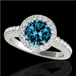 1.65 CTW SI Certified Fancy Blue Diamond Solitaire Halo Ring 10K White Gold - REF-180F2M - 33477