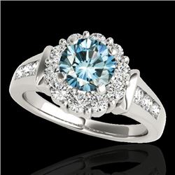 1.9 CTW SI Certified Fancy Blue Diamond Solitaire Halo Ring 10K White Gold - REF-206R4K - 34297