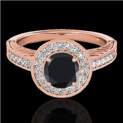 1.5 CTW Certified Vs Black Diamond Solitaire Halo Ring 10K Rose Gold - REF-75F3M - 33746