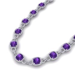 66 CTW Amethyst & VS/SI Diamond Necklace 14K White Gold - REF-794N5Y - 23035