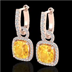 7 CTW Citrine & Micro Pave VS/SI Diamond Certified Earrings 14K Rose Gold - REF-92F2M - 22959