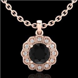1.15 CTW Fancy Black Diamond Solitaire Art Deco Stud Necklace 18K Rose Gold - REF-89M3F - 37843