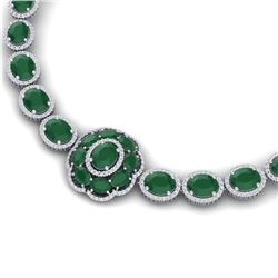 79.27 CTW Royalty Emerald & VS Diamond Necklace 18K White Gold - REF-1309R3K - 39219