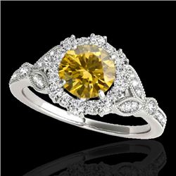 1.5 CTW Certified Si Fancy Intense Yellow Diamond Solitaire Halo Ring 10K White Gold - REF-174R5K - 