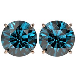 5 CTW Certified Fancy Blue SI Diamond Stud Earrings 10K Rose Gold - REF-1390W5H - 33149