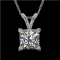 1 CTW Certified VS/SI Quality Princess Diamond Solitaire Necklace 10K White Gold - REF-265K3R - 3319