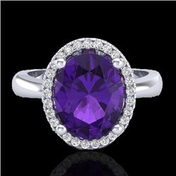 2.50 CTW Amethyst And Micro Pave VS/SI Diamond Ring Halo 18K White Gold - REF-52Y8N - 21092