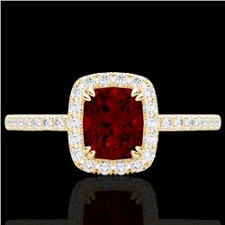 1.25 CTW Garnet & Micro Pave VS/SI Diamond Certified Halo Ring 10K Yellow Gold - REF-33X3T - 22905