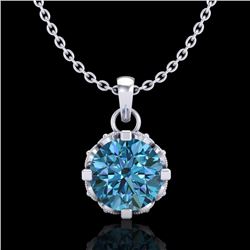 0.85 CTW Fancy Intense Blue Diamond Solitaire Art Deco Necklace 18K White Gold - REF-109T3X - 37369
