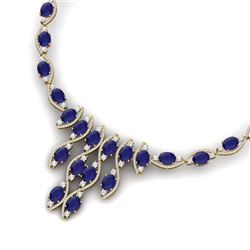 65.93 CTW Royalty Sapphire & VS Diamond Necklace 18K Yellow Gold - REF-1072K8R - 39002