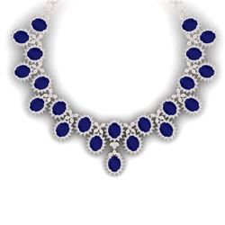 81 CTW Royalty Sapphire & VS Diamond Necklace 18K Rose Gold - REF-1563W6H - 38626