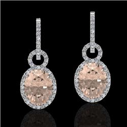 7 CTW Morganite & Micro Pave Solitaire Halo VS/SI Diamond Earrings 14K White Gold - REF-196X9T - 227