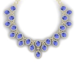 86 CTW Royalty Tanzanite & VS Diamond Necklace 18K Yellow Gold - REF-2018X2T - 38630