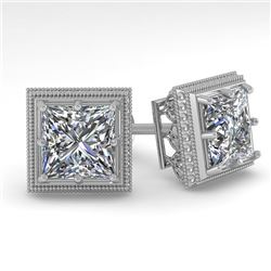 2 CTW VS/SI Princess Diamond Stud Earrings 18K White Gold - REF-581R3K - 35985