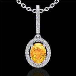 1.75 CTW Citrine & Micro Pave VS/SI Diamond Necklace Halo 18K White Gold - REF-58N5Y - 20656